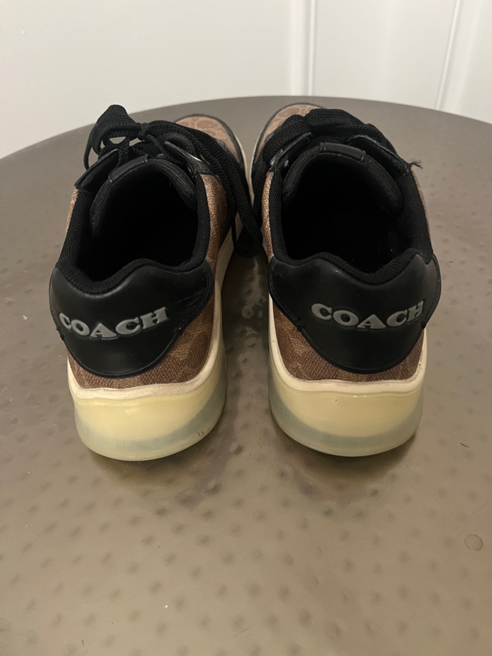 Coach Men's 10.5 Brown Signature Canvas & Black Leather Sneakers - Picture 3 of 10